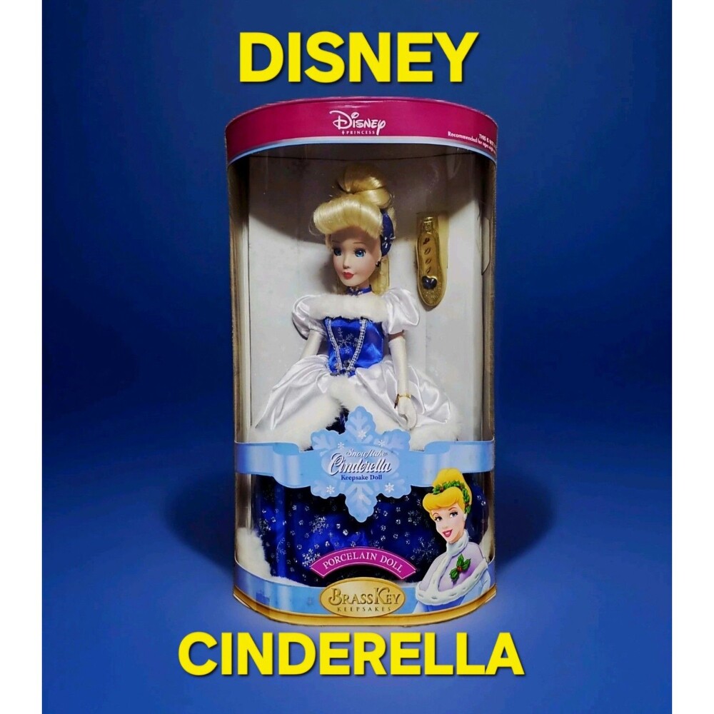 Disney Princess DOLL Snowflake  CINDERELLA Brass 🔑 Key Keepsakes PORCELAIN